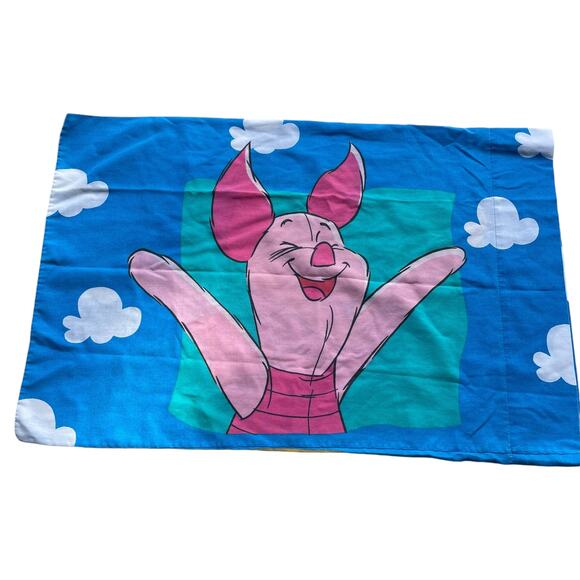 Vintage Disney Winnie The Pooh Piglet Std Pillow Case Blue Clouds - Picture 2 of 2